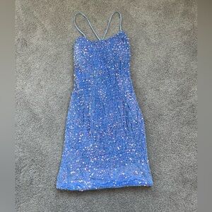Light Blue Sequin Spaghetti Strap Dress